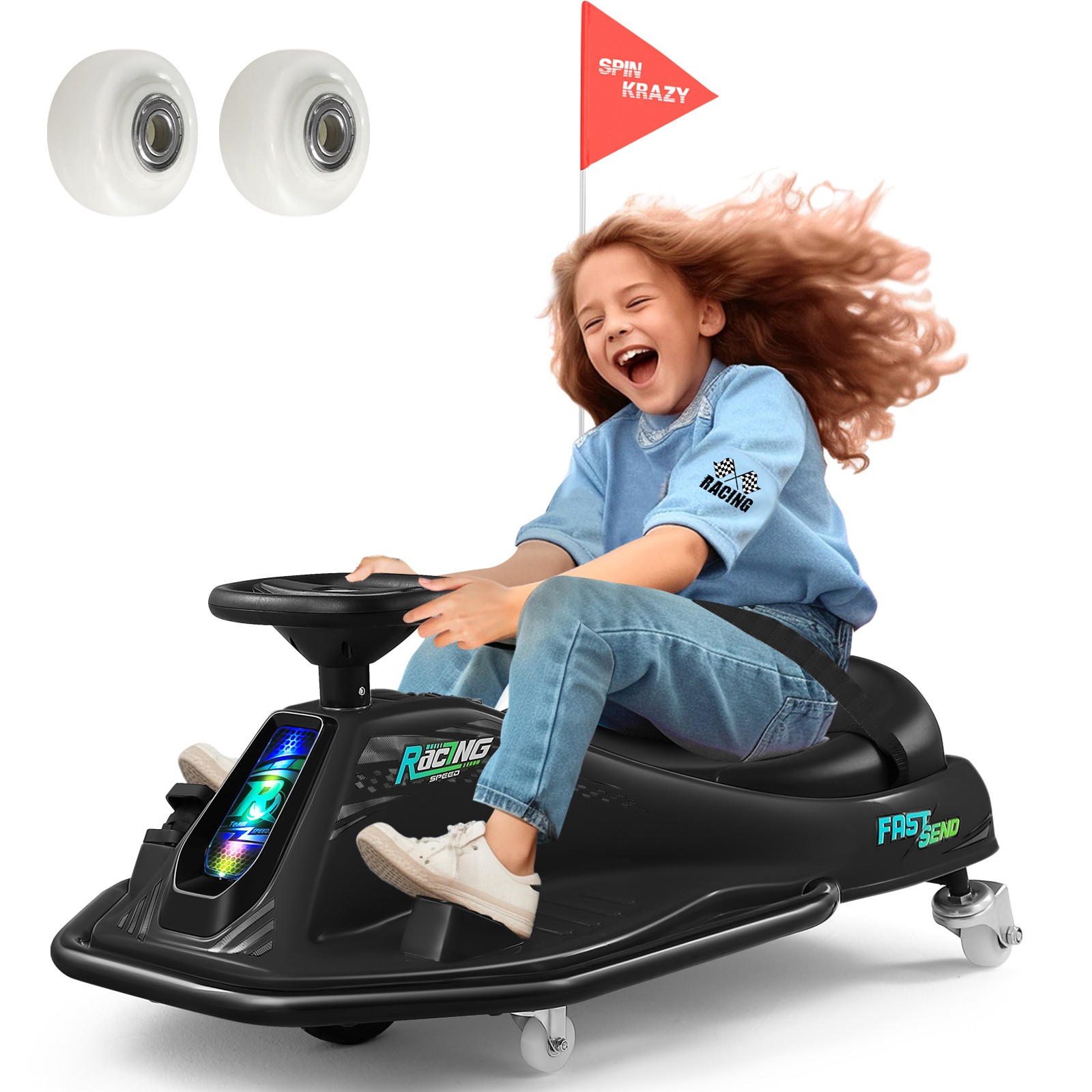 24V Kids Ride On Cart Electric Drifting Go Kart 360° (Black,Pink,Blue,Red,Green)