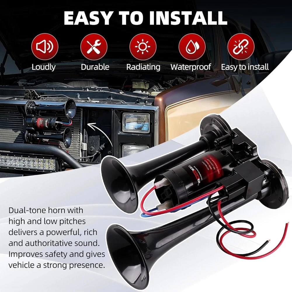 Air Horn for Car/Trucks, 150dB Super Loud Train Horn,with All-in-One 12V Air Com