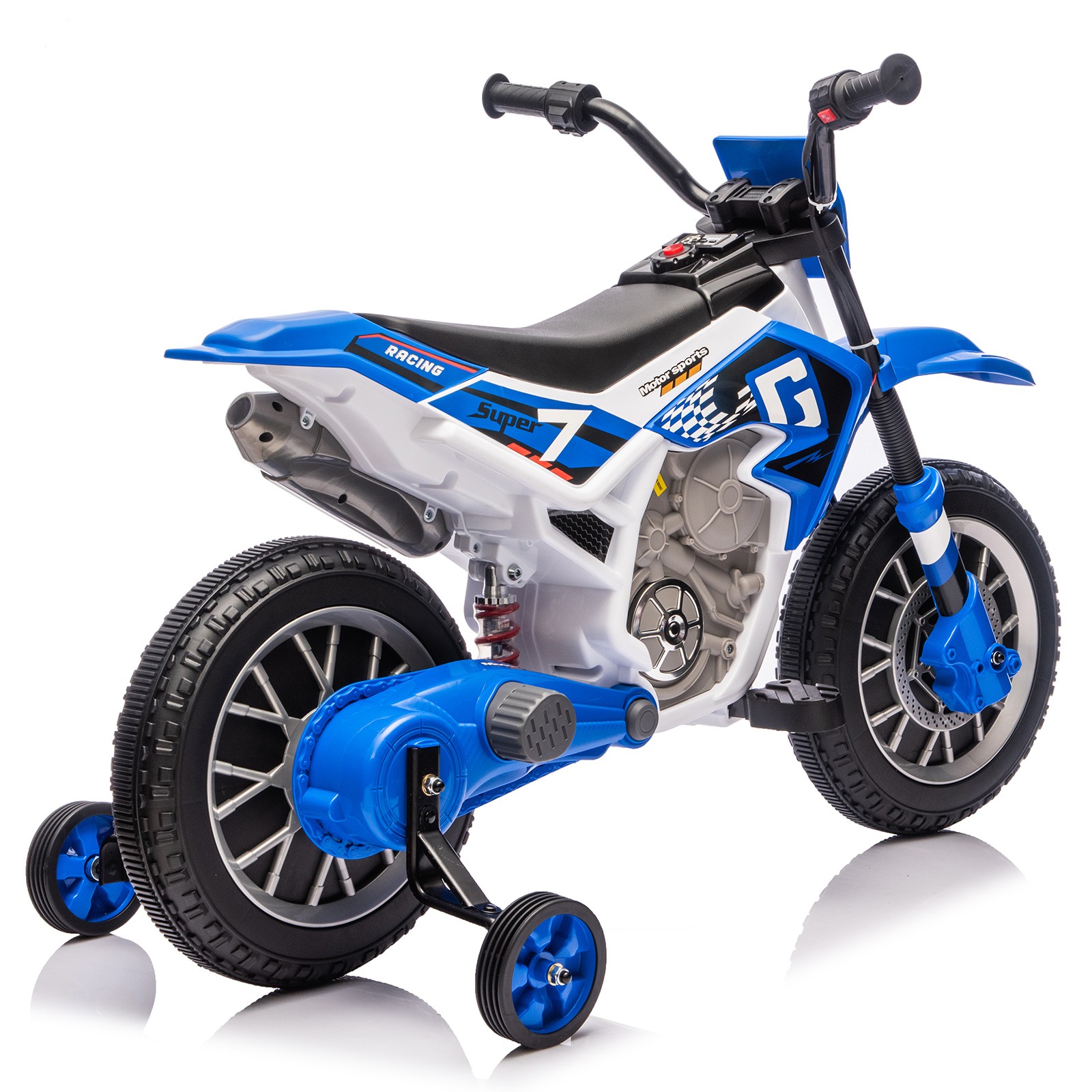 12V Kids Ride On Motorbike Motorcycle Dirt Bike with Music,Training Wheels Blue