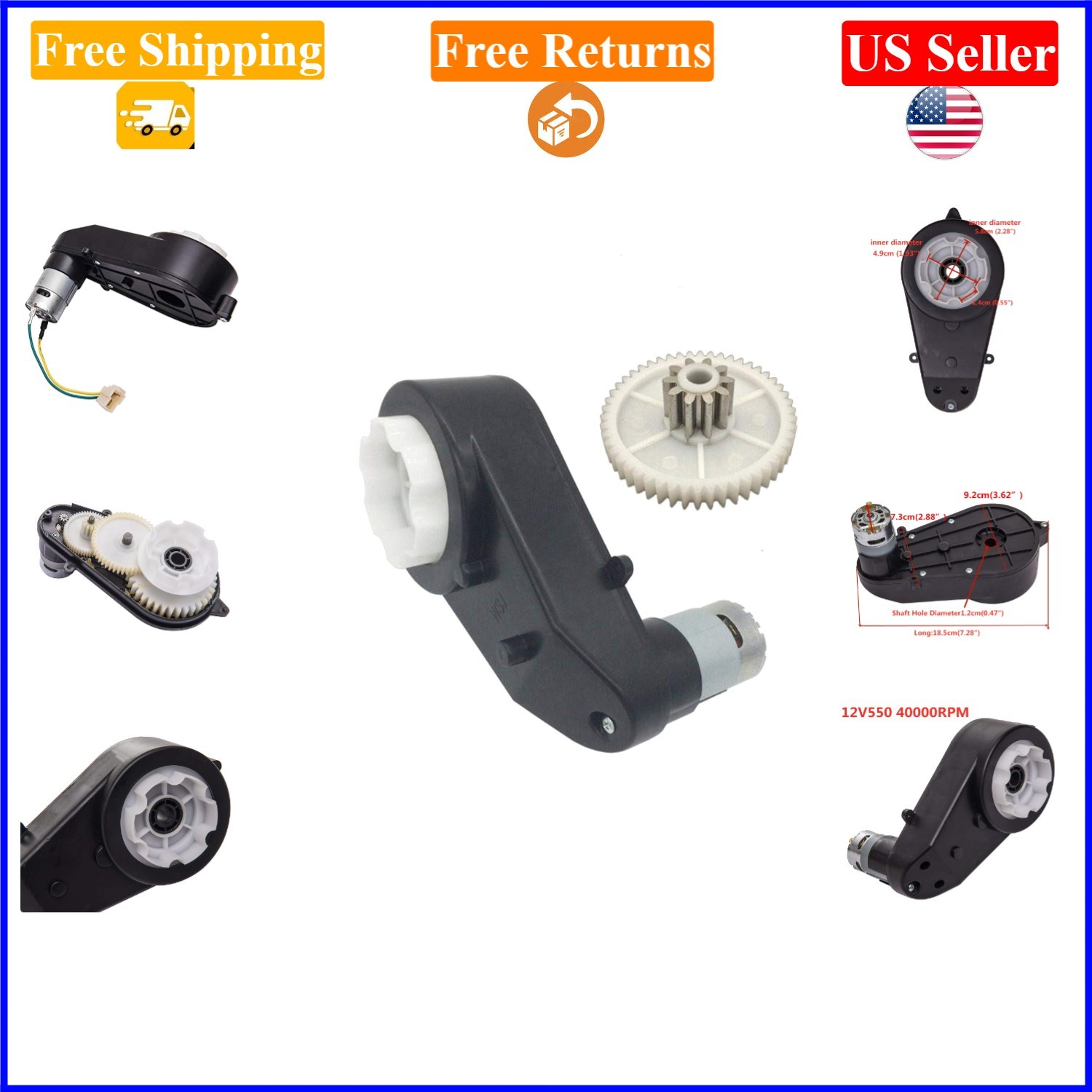 Kids Ride On Car Gearbox with 12V DC RS550 Motor, High Torque, 40,000 RPM