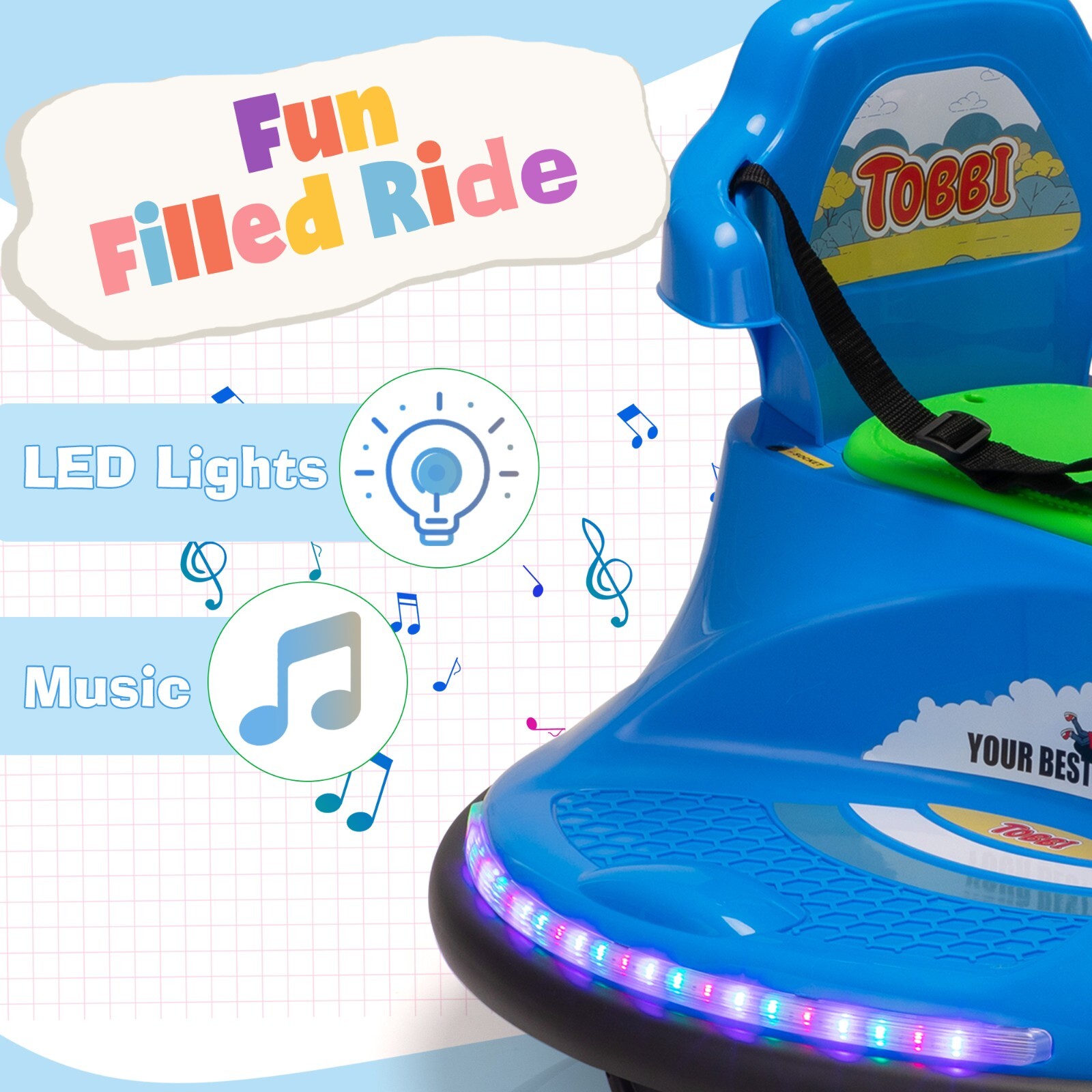 TOBBI 360° Spinning Ride on Bumper Car Electric Vehicle w/Remote Control Spin