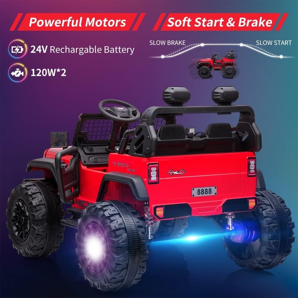 24V Kids Ride On Car 2 Seater w/ Remote Control 2x120W LED Lights Music FM 3+