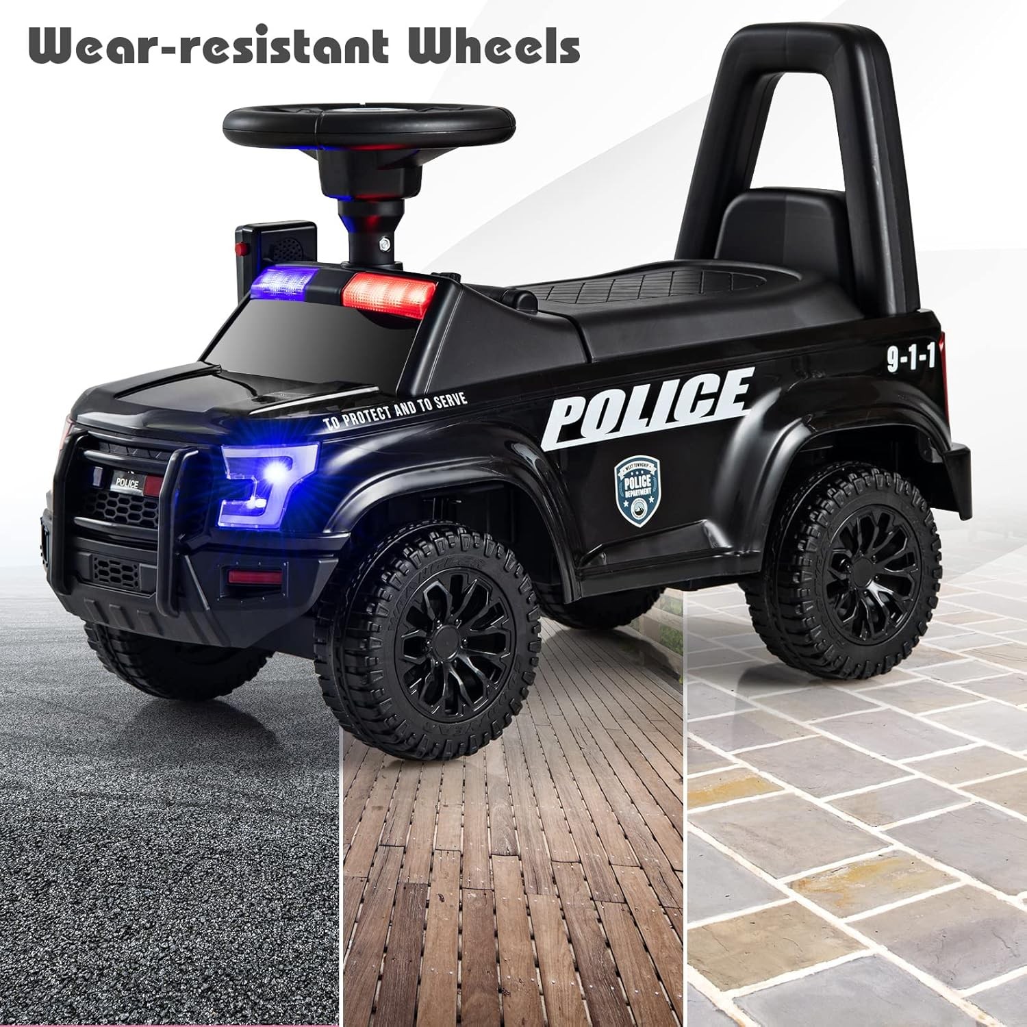 Ride On Push Police Car Toddler Foot-to-Floor Sliding Toy W/ Siren Steering
