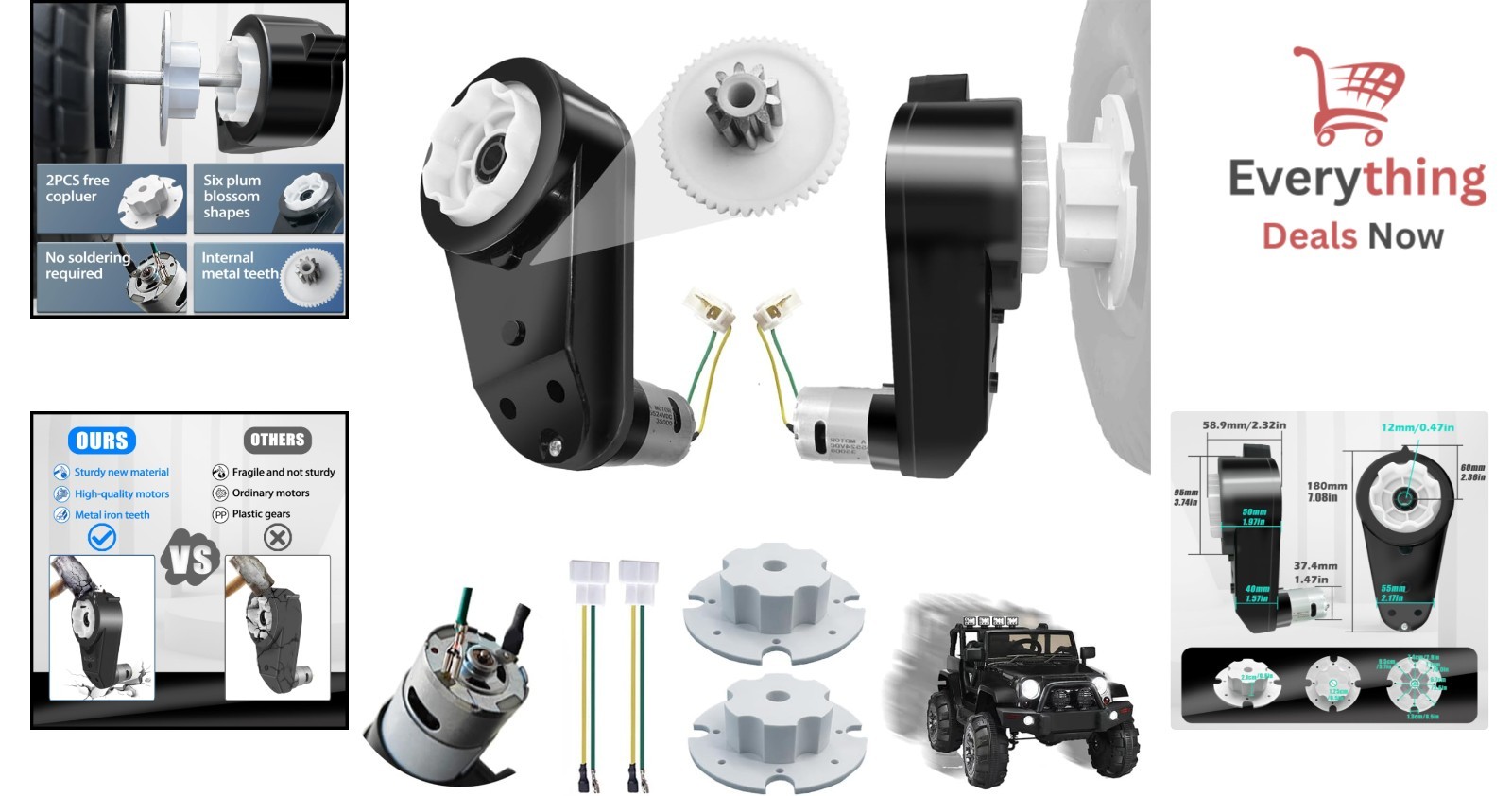 24V RS555 35000RPM Motor Gearbox High Speed Steel Gears Power Wheels Conversion
