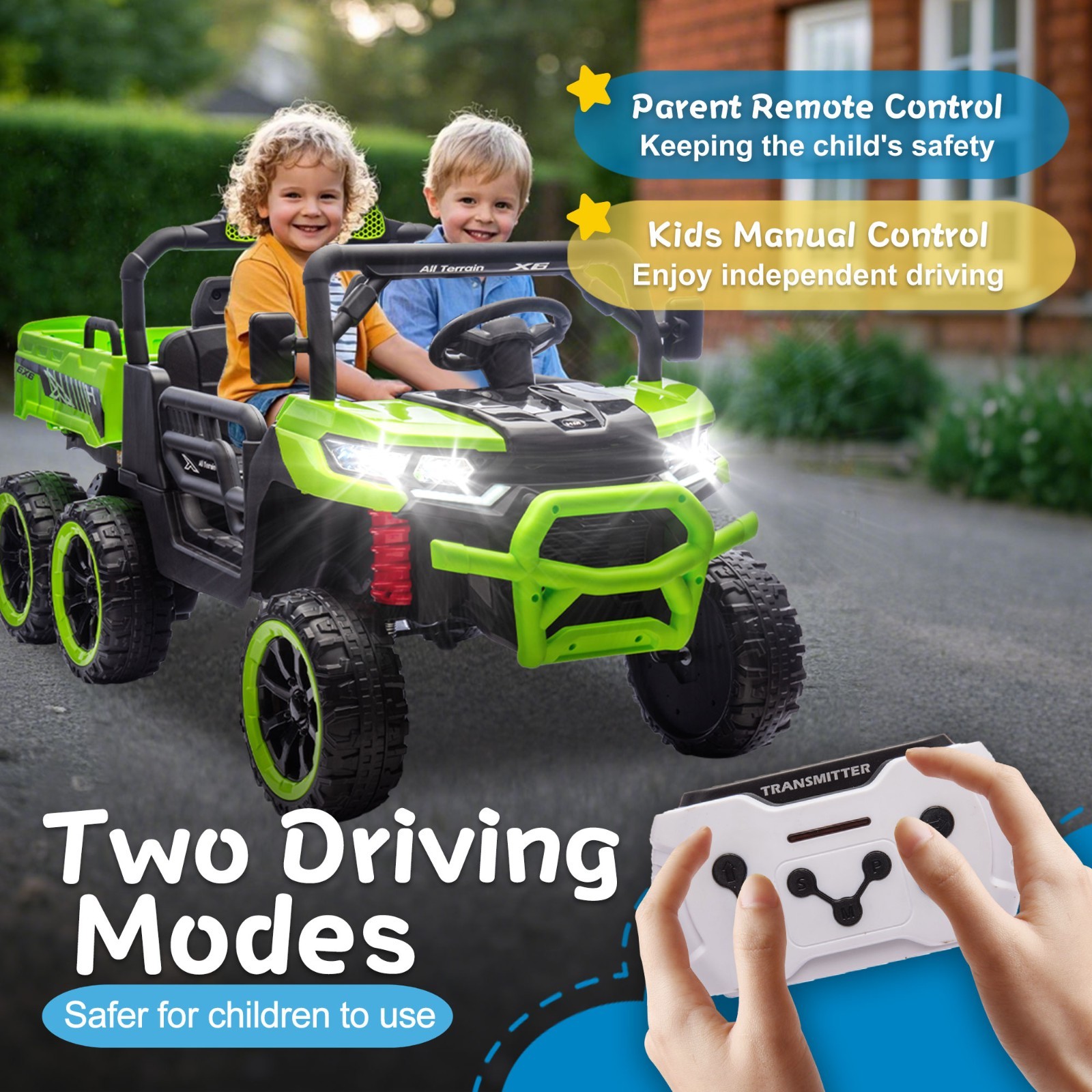 24V Kids Ride on Electric Car UTV w/Remote, LED,Battery Power Wheels Truck,Green