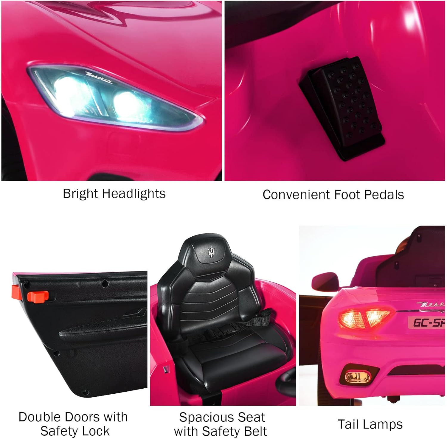 12V Kids Ride on Car, Pink Licensed Maserati Gran Cabrio Electric Vehicle with R