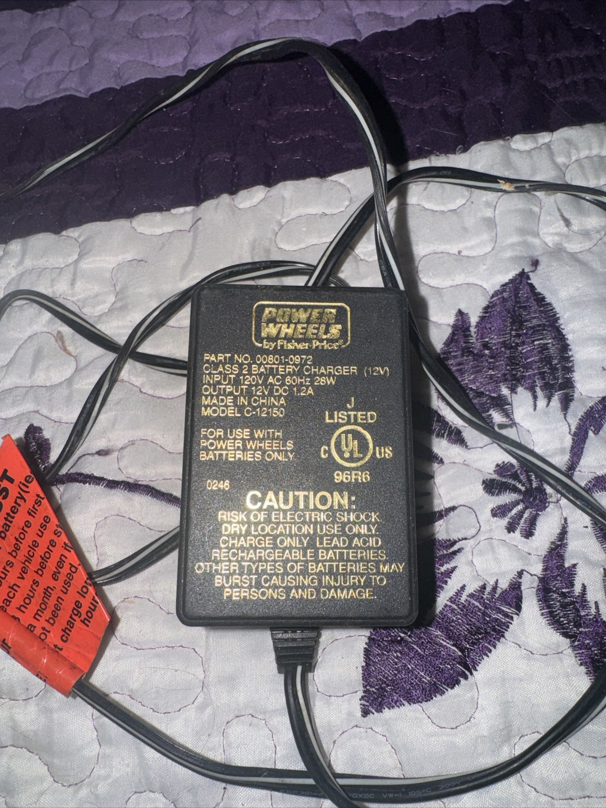Fisher Price Power Wheels 00801-0972 Class 2 Battery Charger 12V 1.2A C-12150