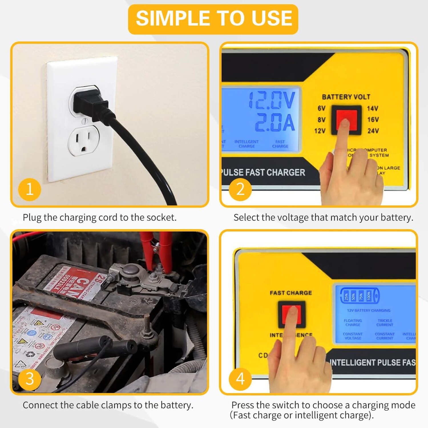 Car Battery Charger Automatic, 6/8/12/14/16/24V Adjustable Voltage Battery Ch…