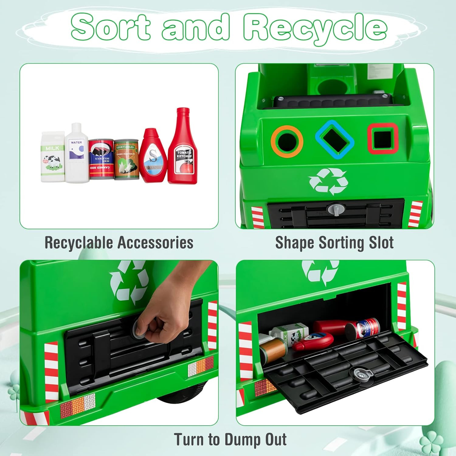 Ride on Car, Recycling Garbage Truck Electric Vehicle with Music, Horn, Warning