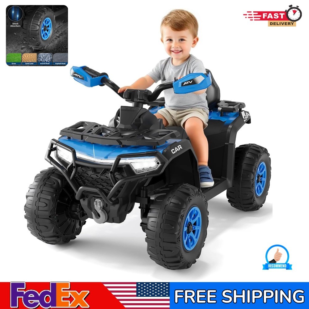12V Kids 4 Wheeler ATV Quad Car Off-road Ride on Toy w/ LED MP3 2X35W Motor Blue