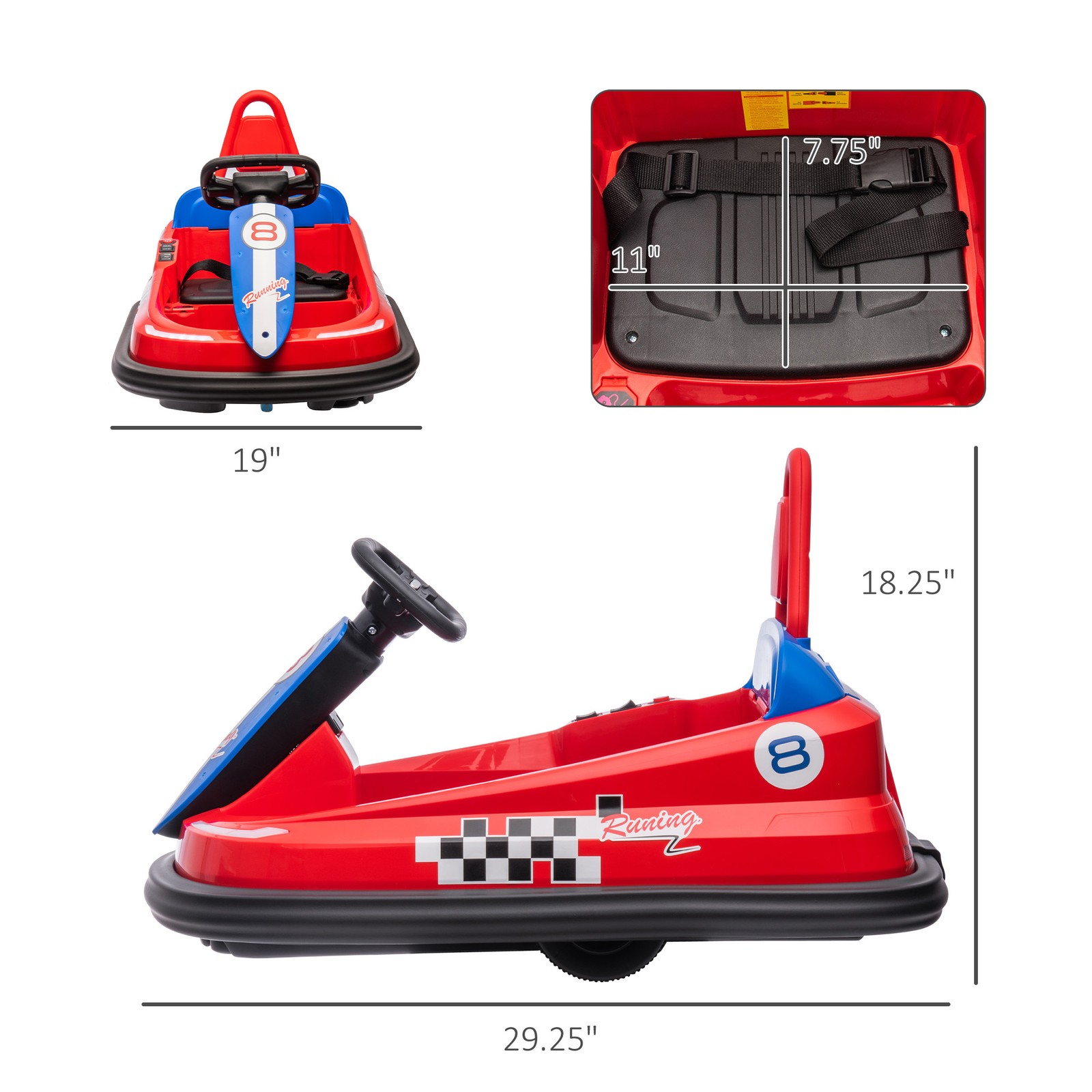 Bumper Car for Kids, 360° Rotation 6V Electric Ride on Bumper, Red