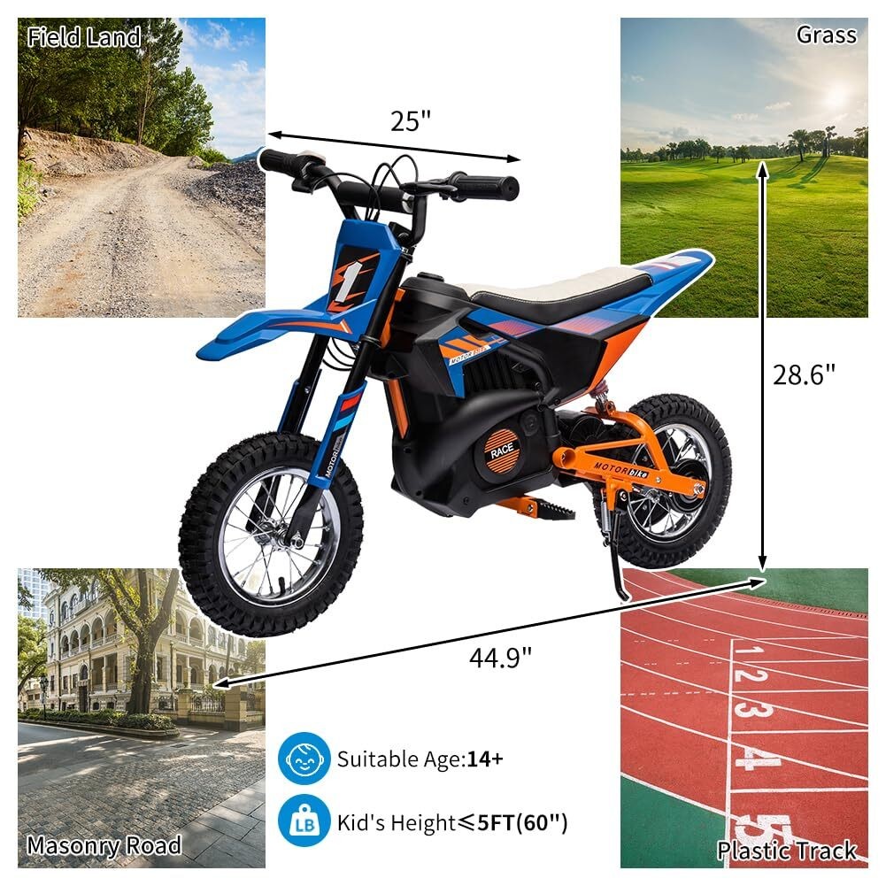 24V Electric Motorcycle for Kids Fast Speed Dirt Bike Motocross Toy Leather Seat