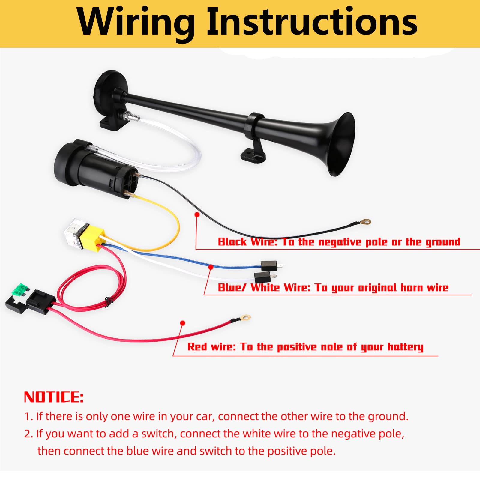 HK 12V 150db Air Train Horn Kit with Compressor Single Trumpet Air Horn Powerful