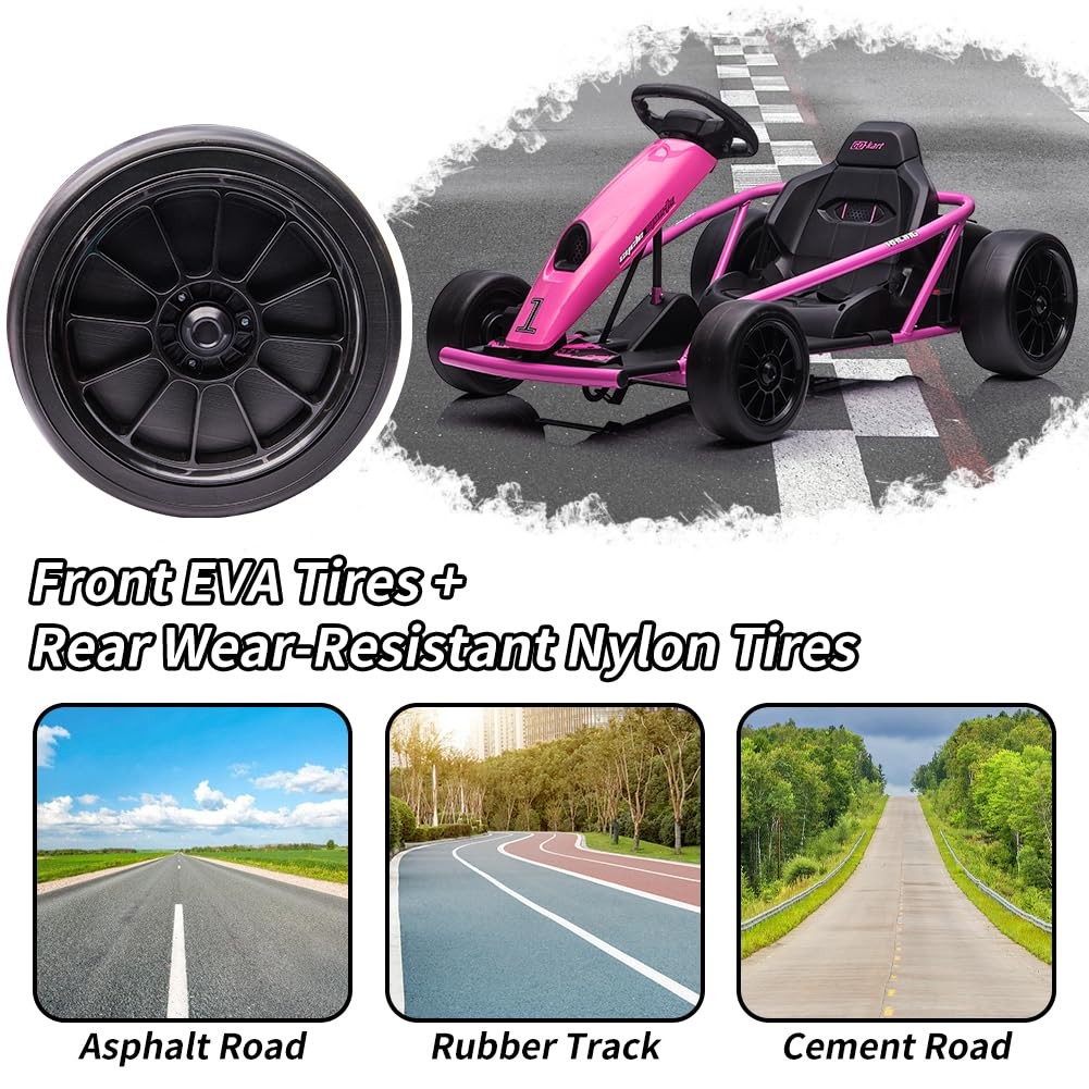 24V Kids Electric Go Kart for ages 8-14,Dual Motor Drifting Ride-On Toy, 155 Lb