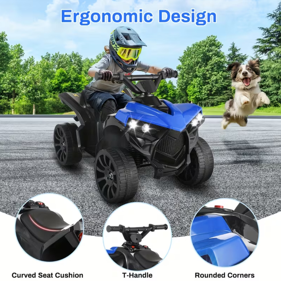 Kids Electric Quad ATV with Lights & Pedal, 1.86 MPH, 55lb Capacity Ride-On
