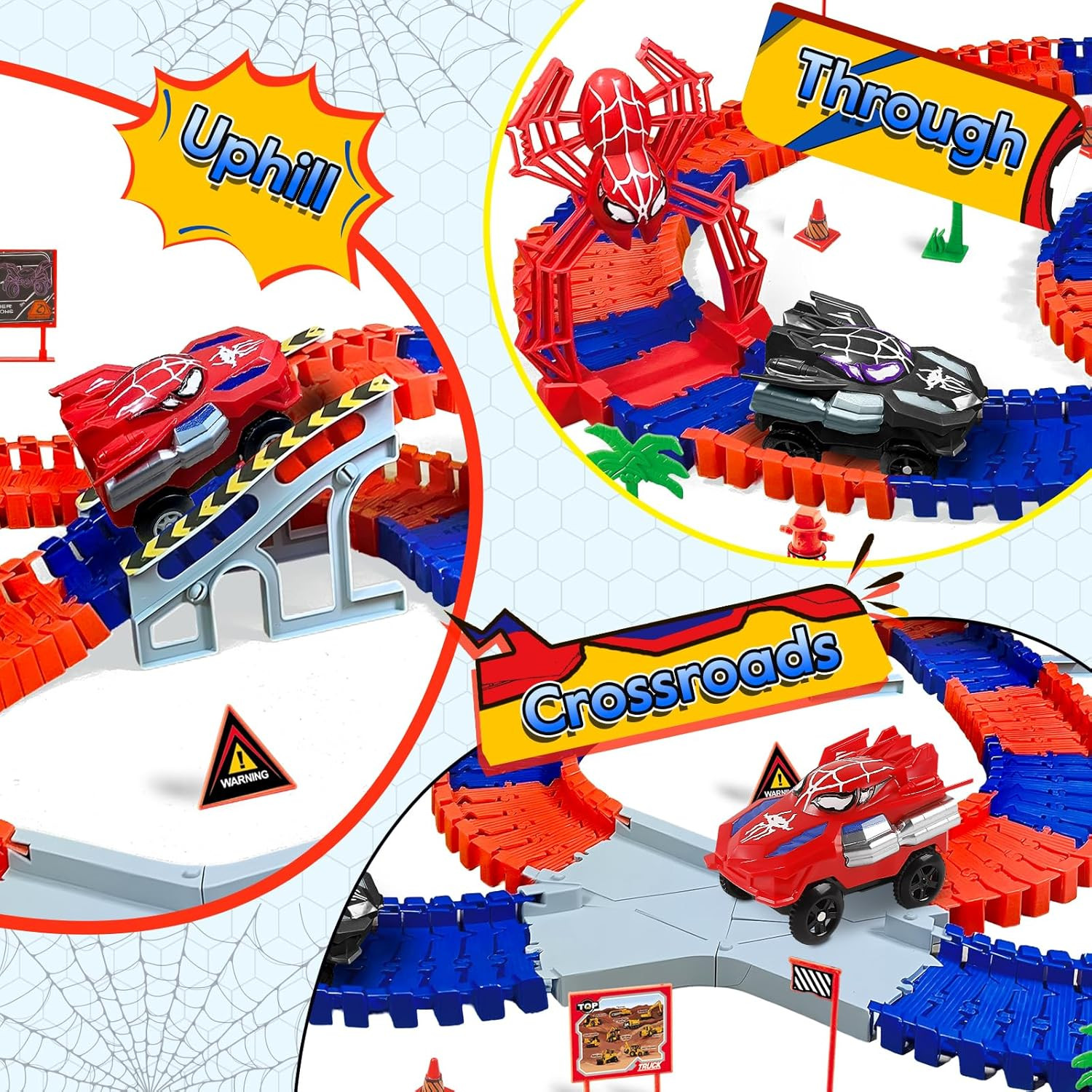 Spider Toys for Boys 4-6, 212 PCS Race Car Track for Kids Ages 4-8, Monster Truc