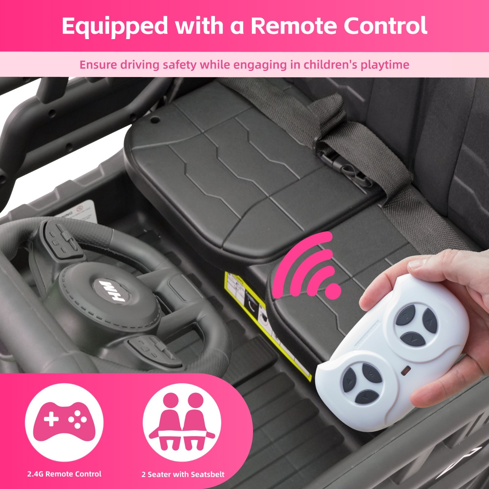 Pink 24V Ride on Electric Dump-bed Truck Off-road 7mph 2 Seater Car with Remote