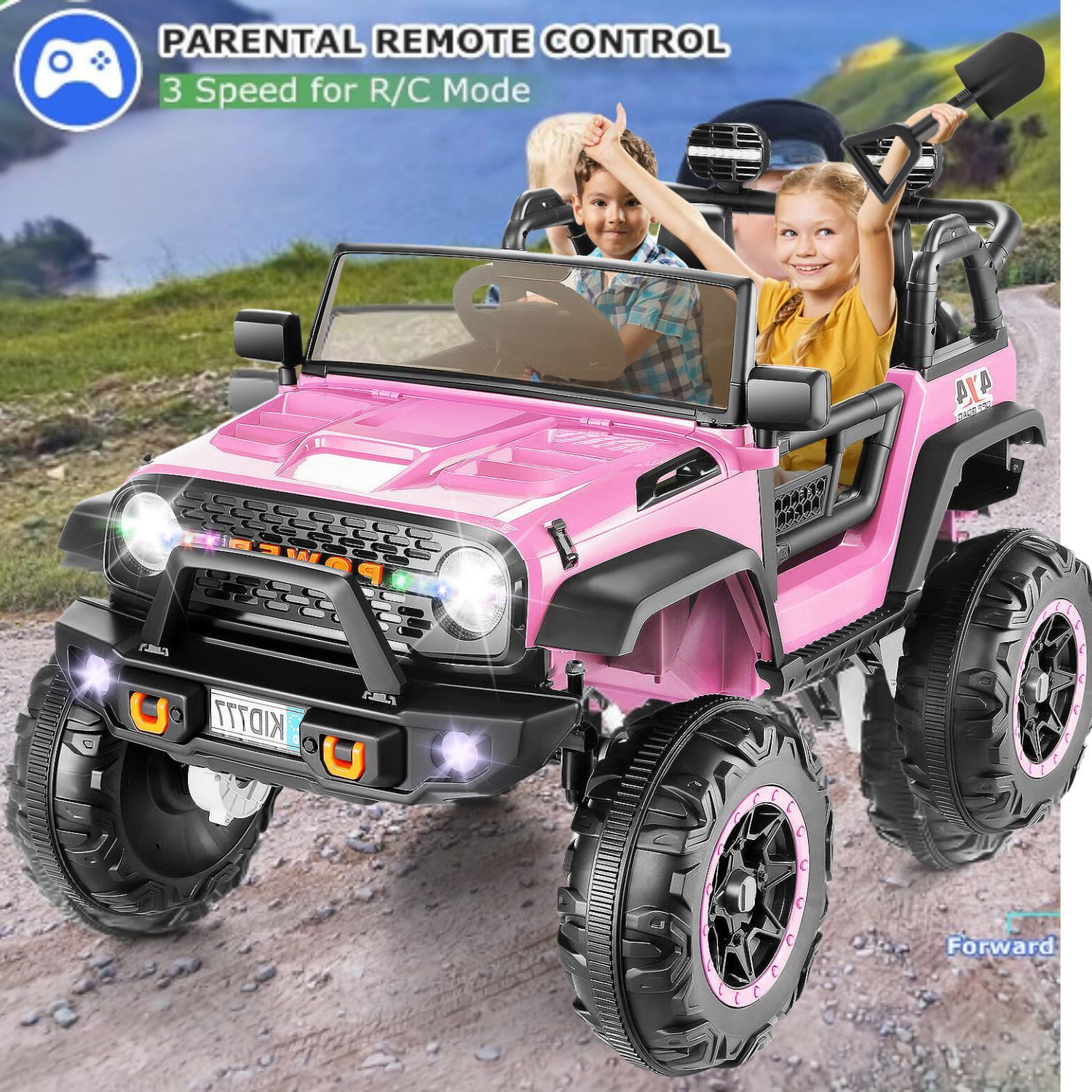 24V Kids Ride On Car,2Seater 400W Electric Vehicle Truck Jeep 4WD/2WD Switchable