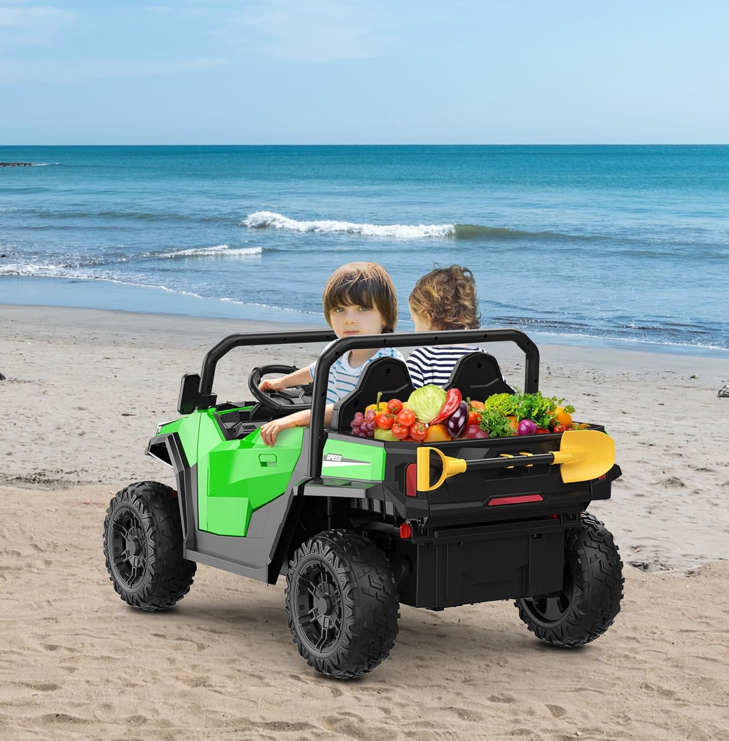 Green 24V 4WD Kids Dump Truck W/ Remote Control & Electric Dump Bed, for Age 4-8