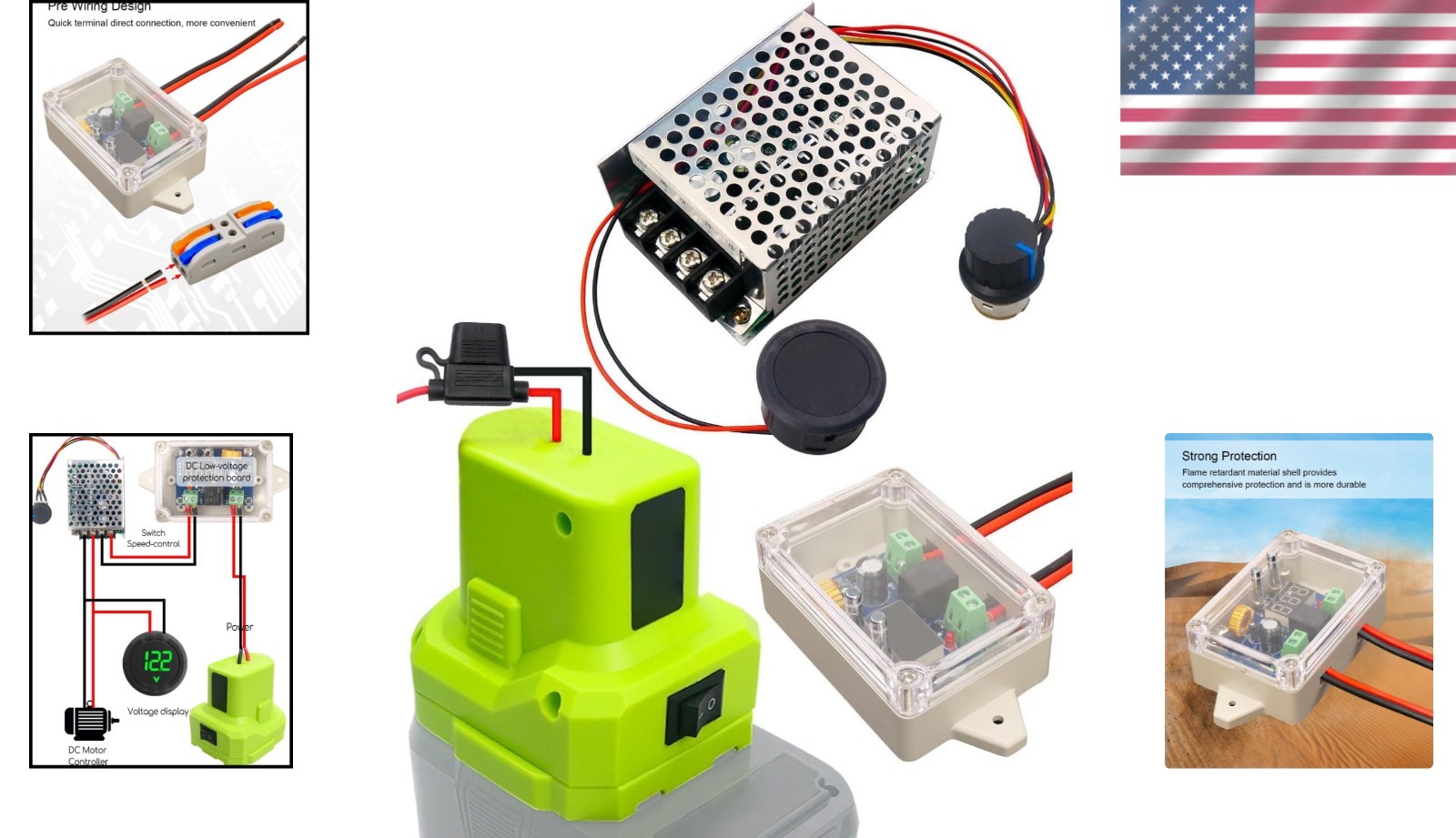 Power Wheel Battery Adapter Kit for Ryobi 18V Lithium Battery Voltage Display