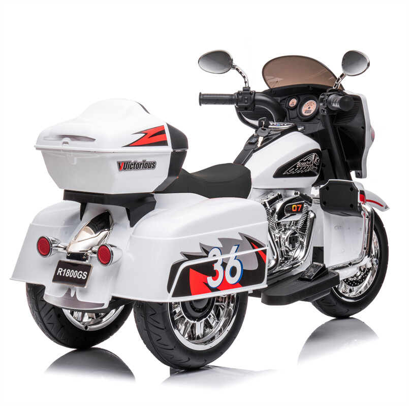 12V Kid Motorcycle Ride On Toy Key Start 3-Wheel 2-Seat Motorbike for 3-6 White