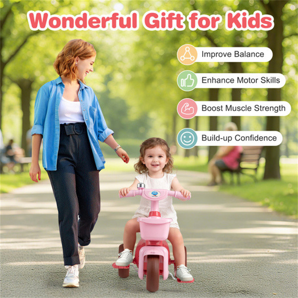 Kids Tricycle Ride With Storage Basket Bell Anti-Slip Pedal Stable 3-5 Years Old
