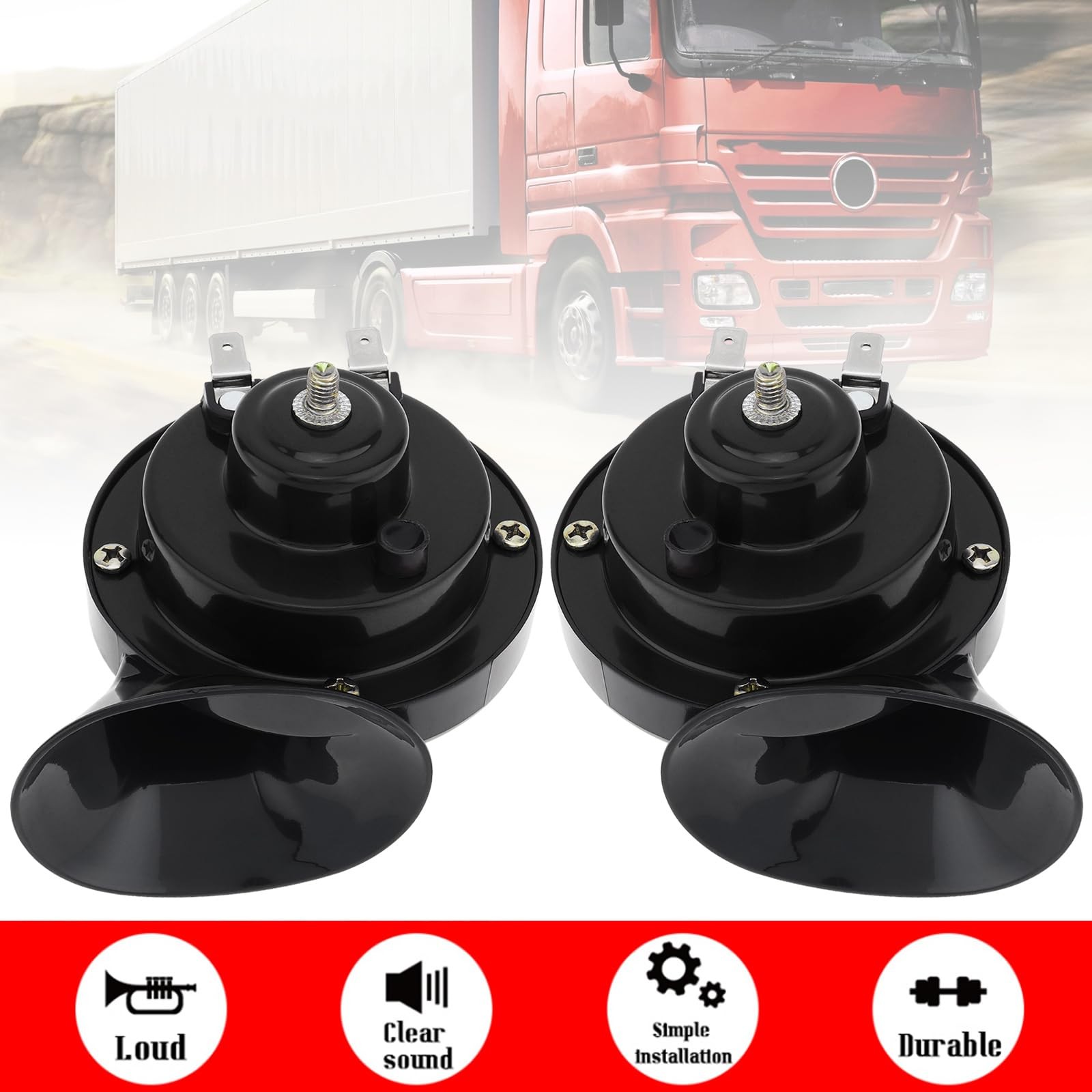 12V Super Loud Snail Horn 410HZ 510HZ High Low Tone for Any Vehicles yachts b…