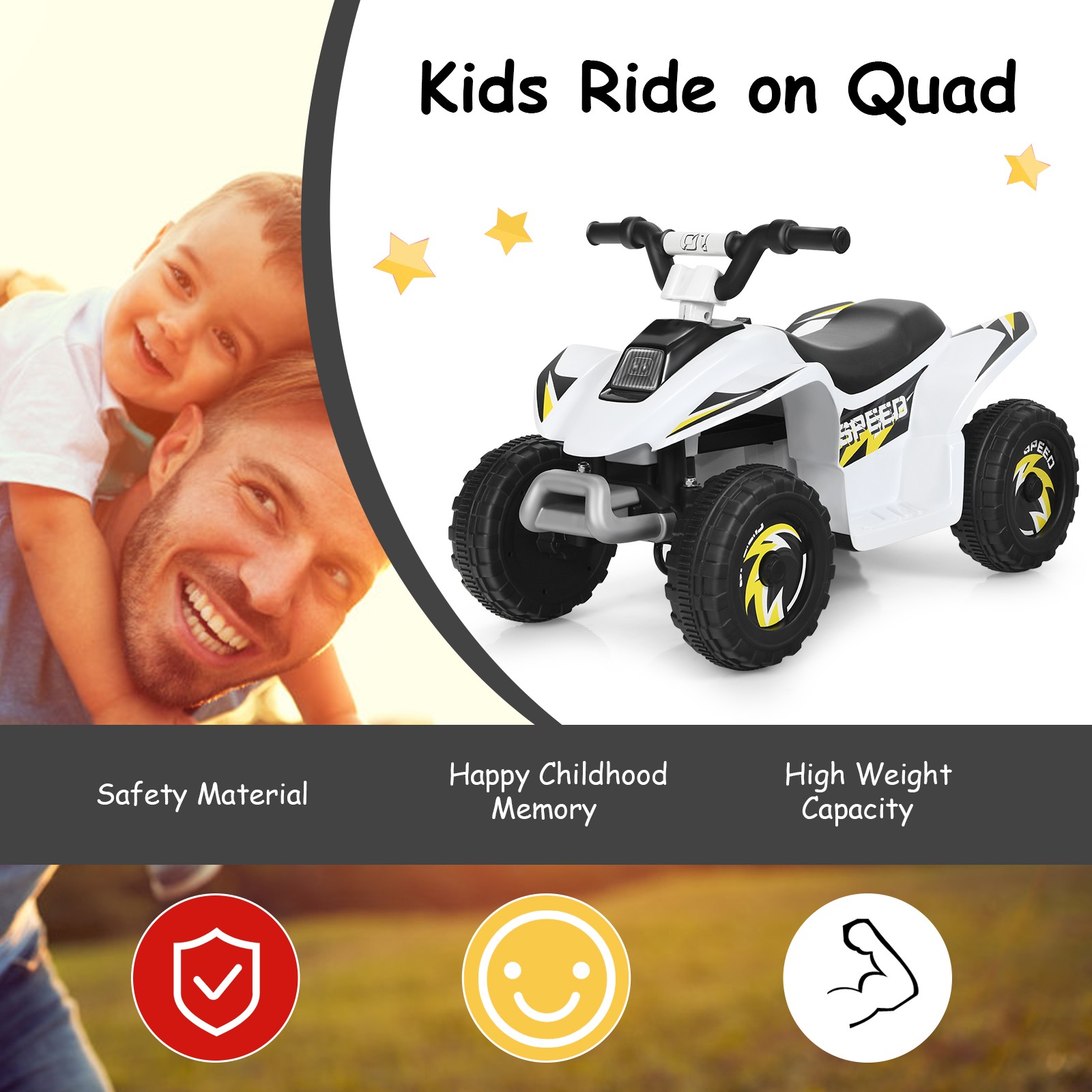 6V Kids Electric Quad ATV 4 Wheels Ride On Toy Toddlers Forward&Reverse White