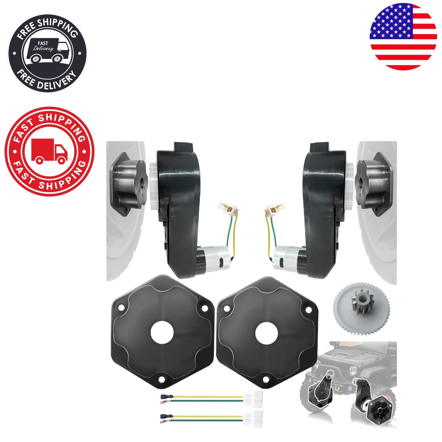 Universal 2-Pack Electric Motor Gearbox for Ride-On Toys, Includes Accessories