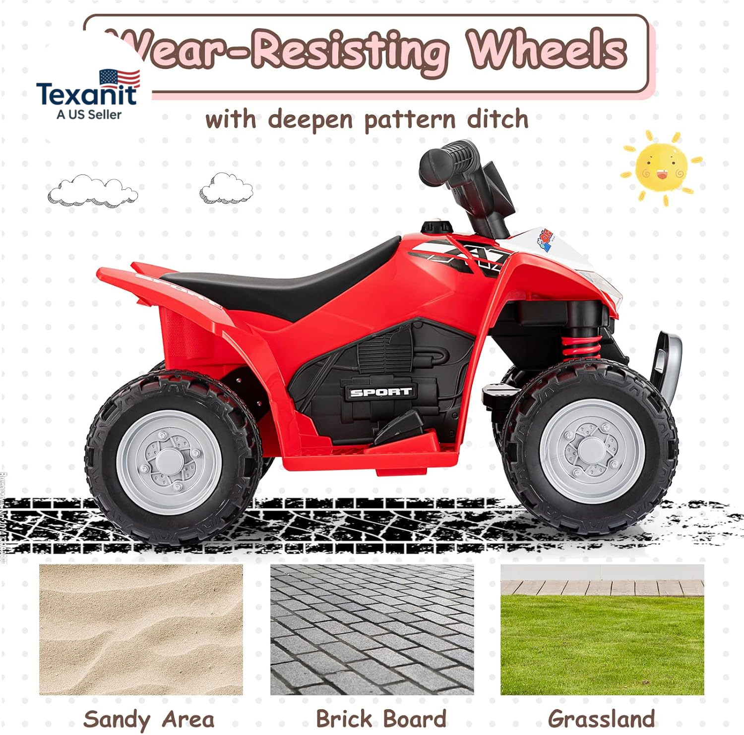 Kids Ride on ATV, 6V Electric Vehicle for Toddlers, 4 Wheeler Battery Powered Mo