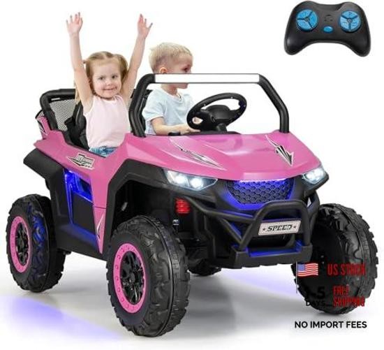 2 Seater Ride on Car for Kids, 12V UTV Kids’ Electric Vehicles Bright Pink