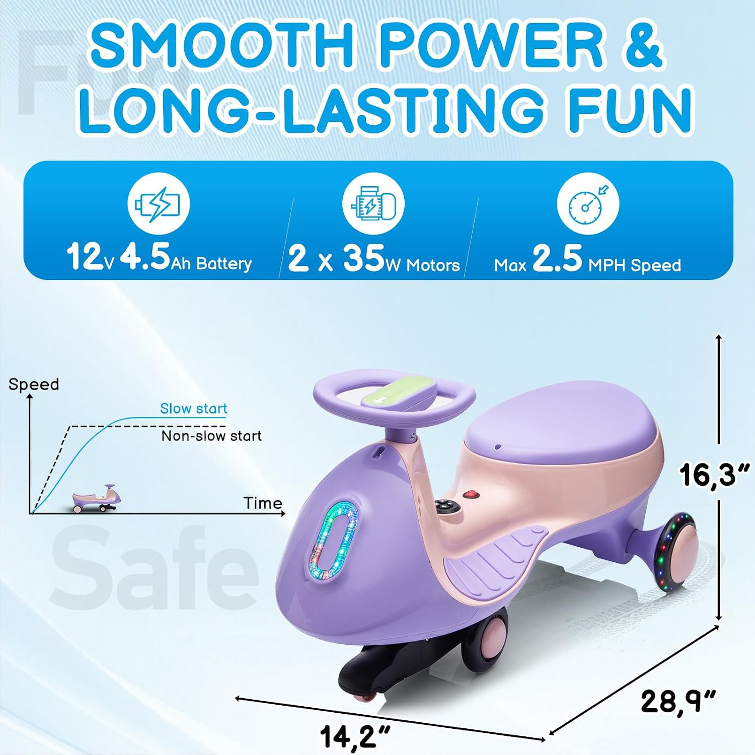 12V Electric Wiggle Car Ride on Toy with Pedal, 2 in 1 Rechargeable Battery Swin