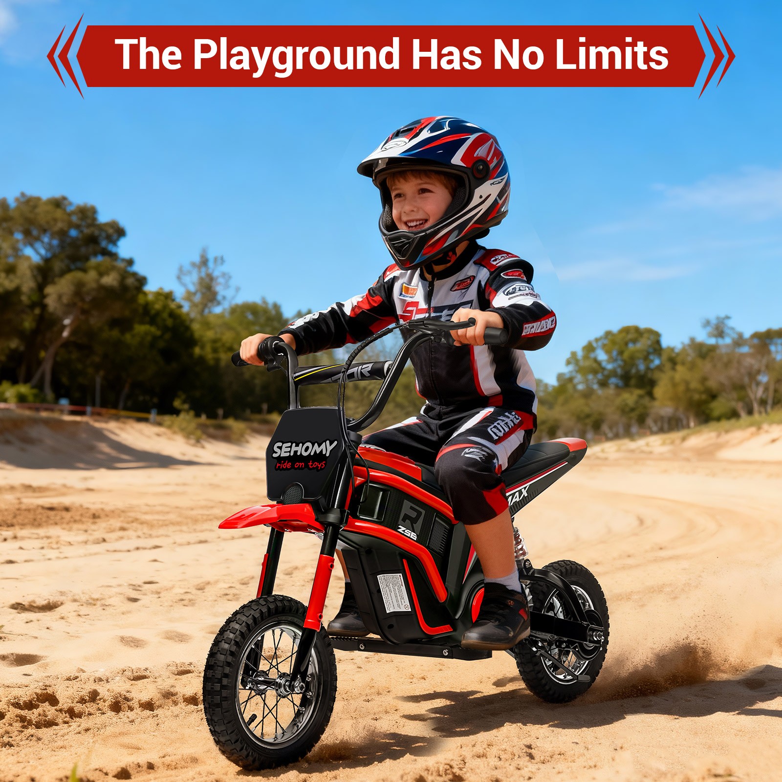 24V 350W Electric Dirt Bike Off-Road Electric Motorcycle Red for Kids 8-12 Years