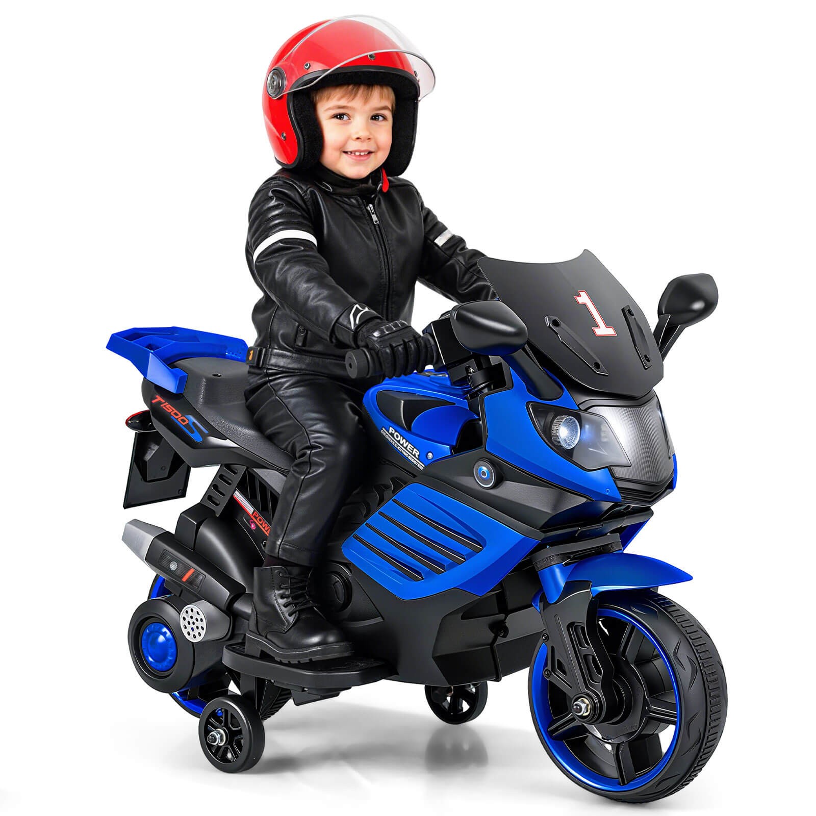 6V Kids Motorcycle w/Music, Horn, Detachable Training Wheels & LED Headlights