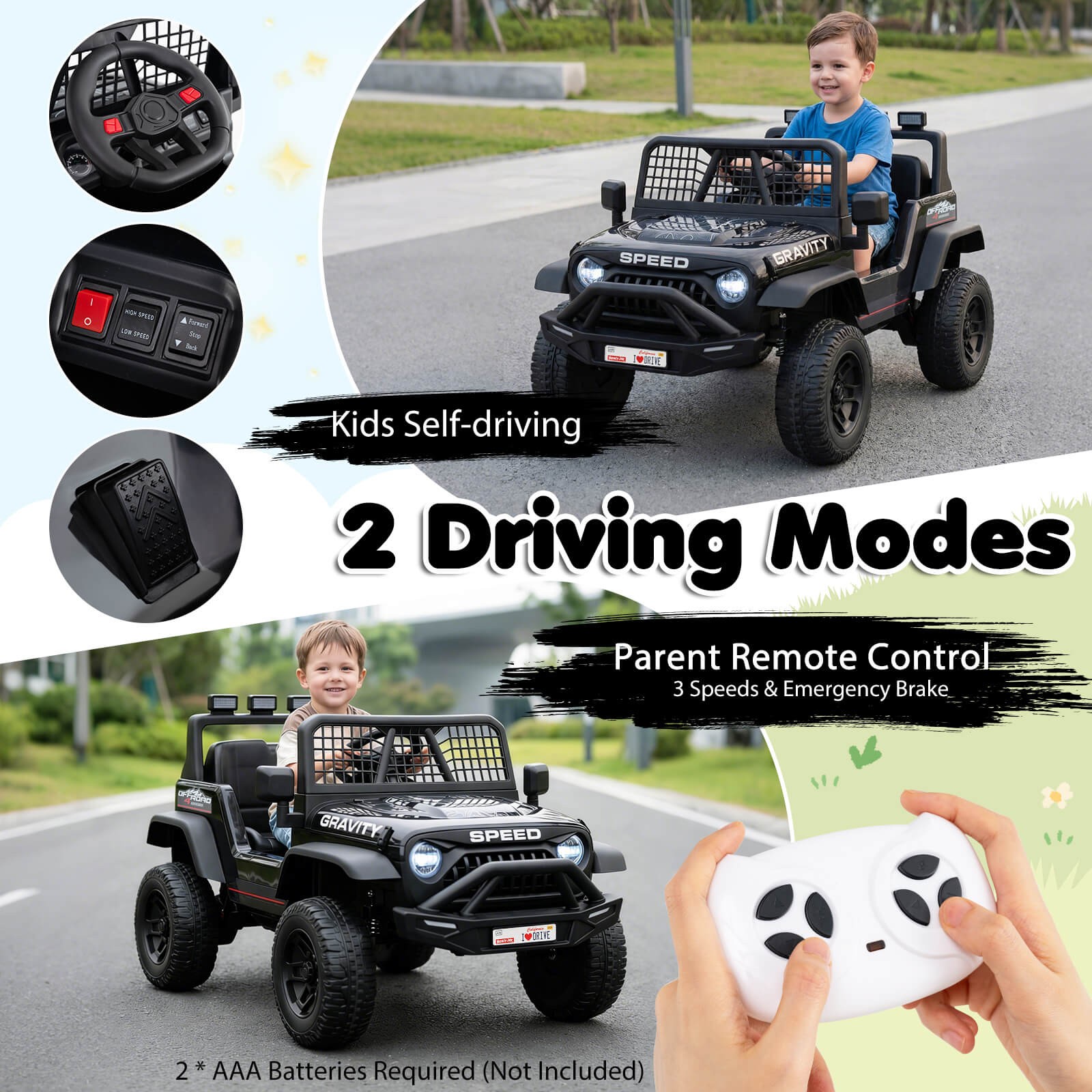 24V Ride On Car w/Remote Control Music LED Headlights Spring Suspension for Kids