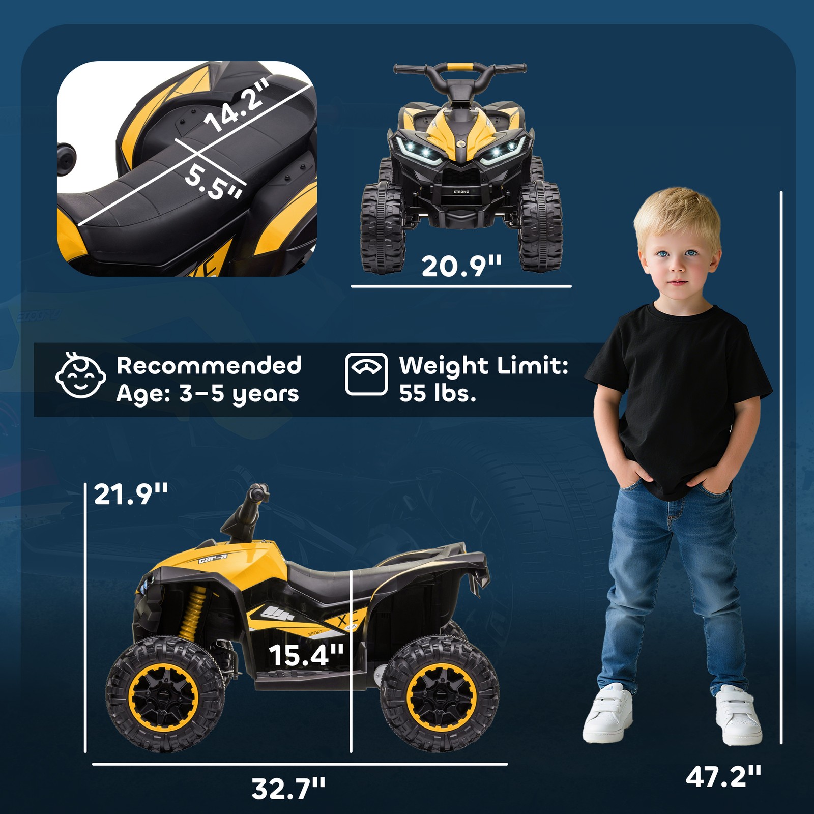 4 Wheeler for Kids, Electric ATV, with Music for 3-5 Years Old Yellow