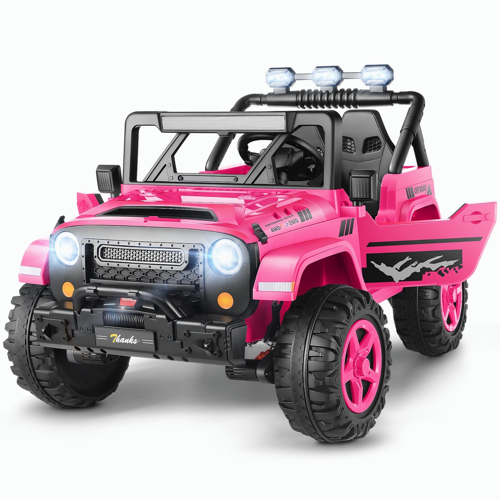 24V 4WD Ride on Cars with Remote Control, 2 Seater Power Wheels w/ 4*200W Motor