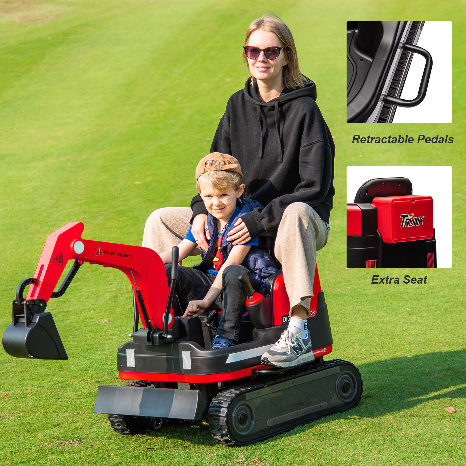 2IN1 12V 360° Kids Red Ride on Traxcavator Excavator Toys with Remote Control
