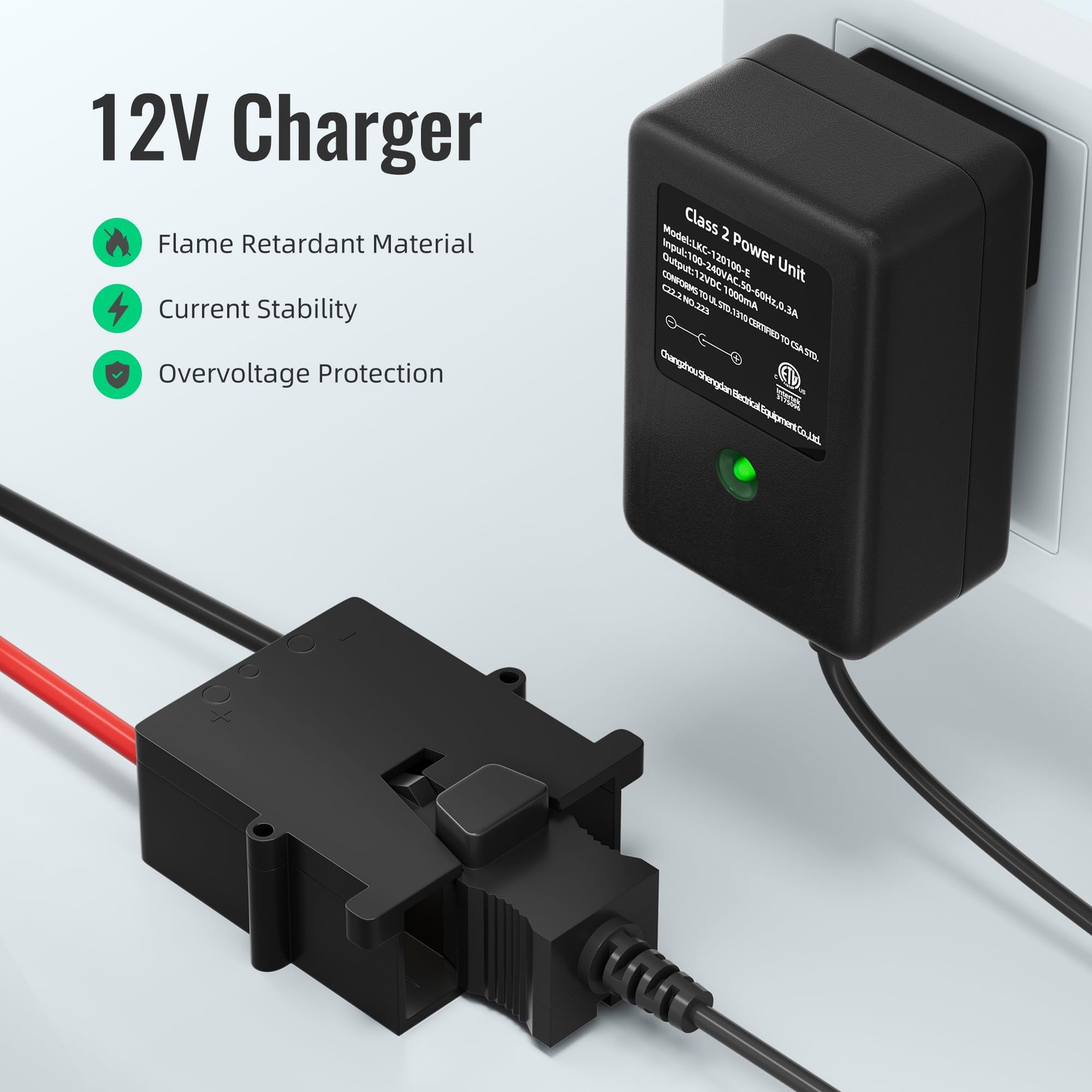 Power Wheel Charger 12 Volt with 12 AWG Wire Harness Connector 12V Battery Po…