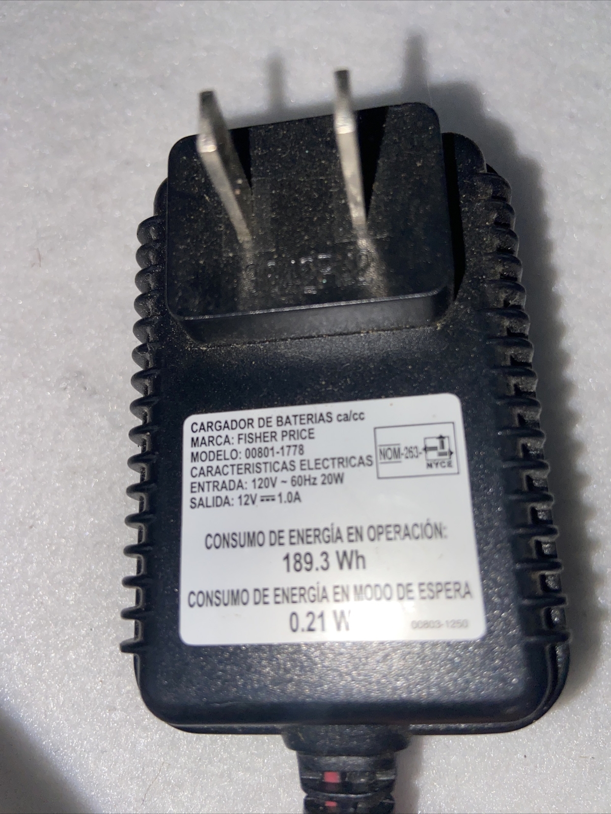Power Wheels Fisher Price 12V 1A Battery Charger Power Cord 00801-1778