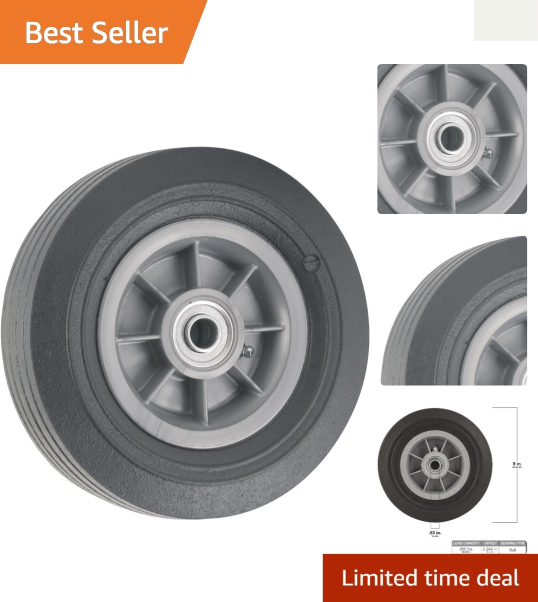 Versatile 8 Inch Replacement Wheel with Strong Flat Proof Design – Gray/Black