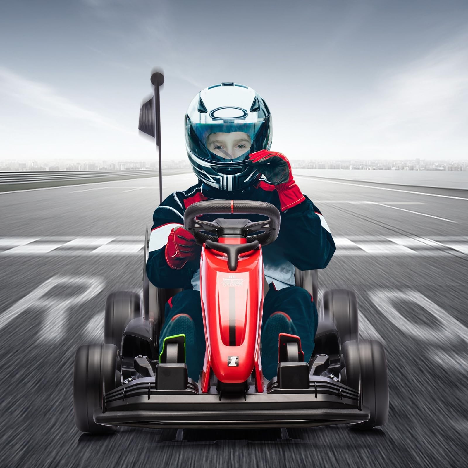 24V Electric Drift Kart for Kids Go Kart Ride Car w/ Adjustable Seat Ride on Toy