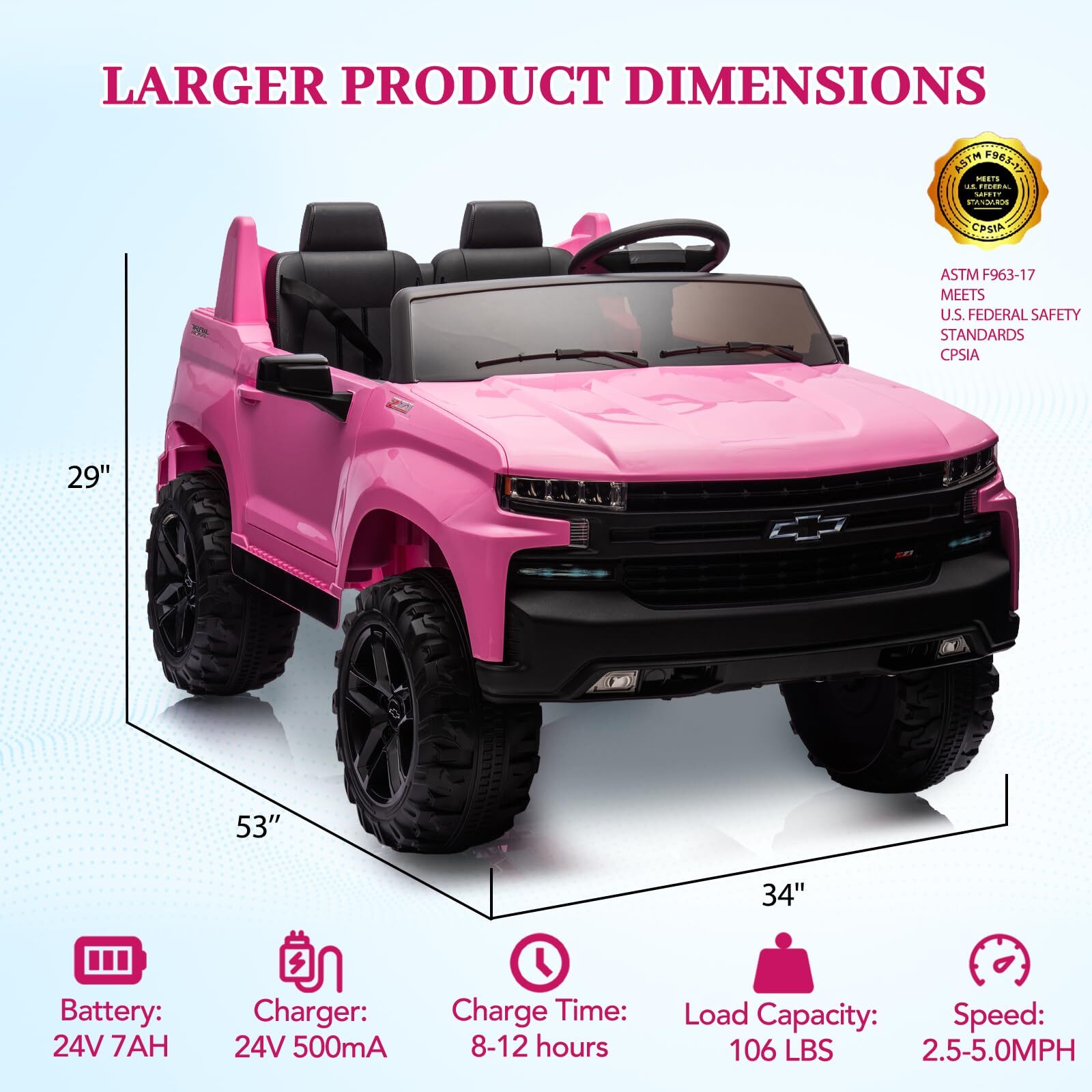 Ride On Toys 24V 2-Seater for Licensed Chevrolet Silverado 3 Speeds MP3 Player