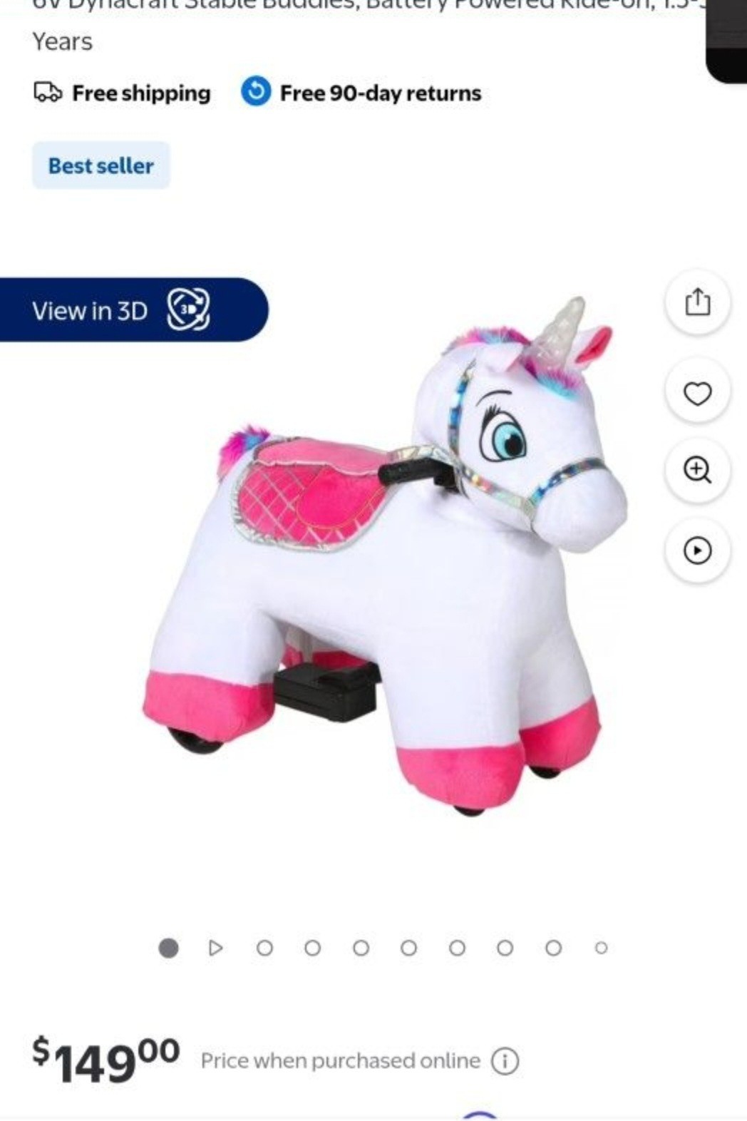 Stable Buddies Unicorn 6V Battery-Powered Ride-On Toy, Ages 2+