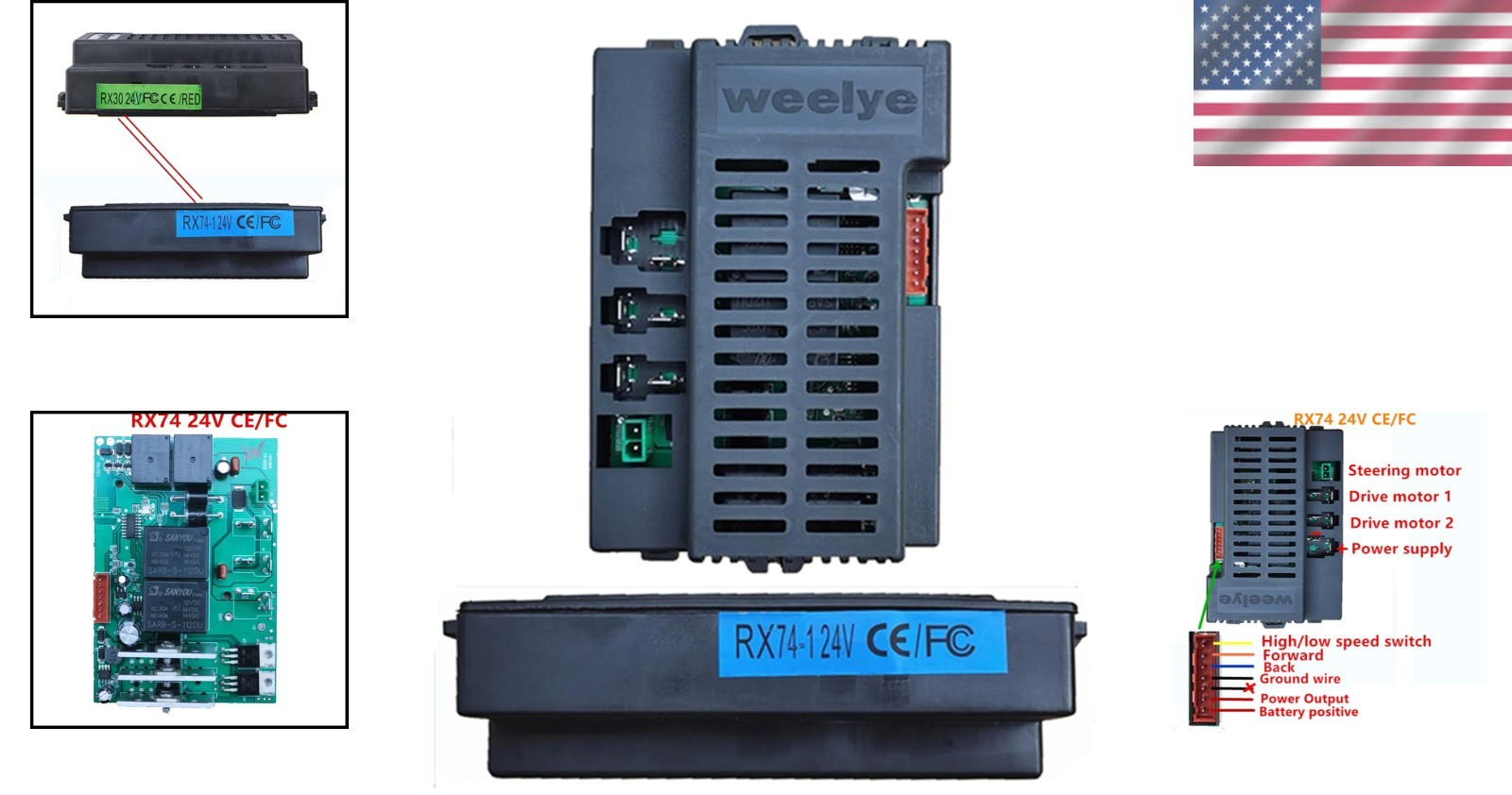 RX74 24V Control Box Receiver 7-pin for Ride On Cars