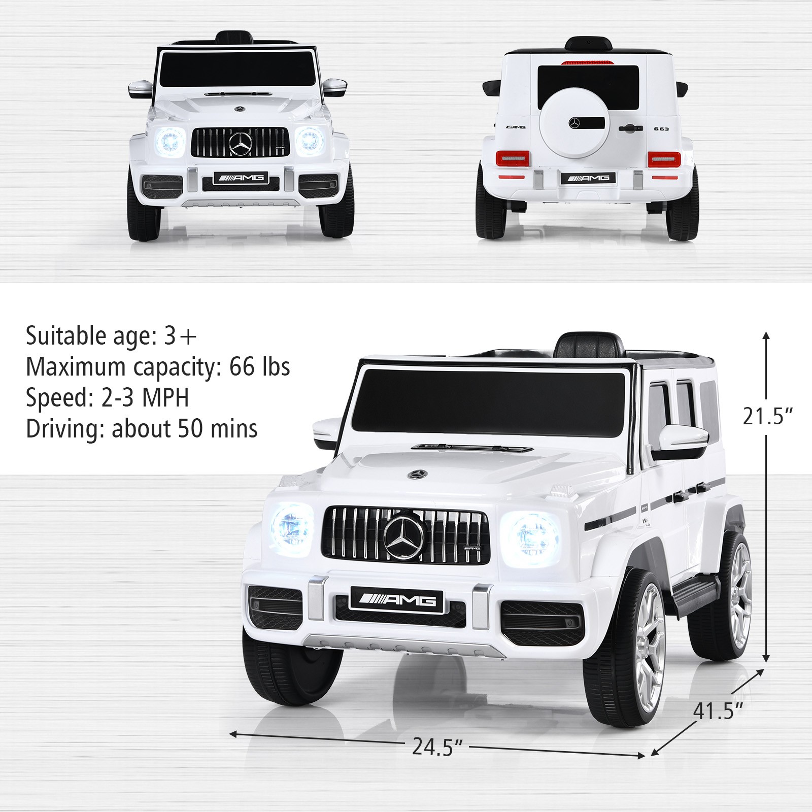 12V Kids Ride On Car Licensed Mercedes-Benz G63 w/Music & Remote Control White