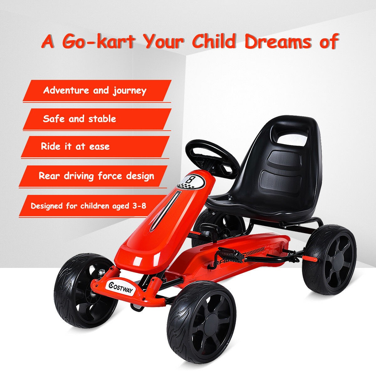 Go Kart Kids Ride On Car Pedal Powered Car 4 Wheel Racer Toy Stealth Outdoor New