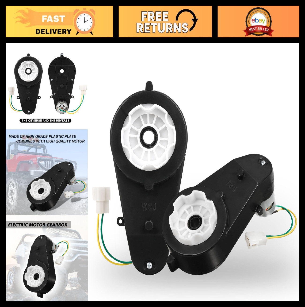 2Pcs 24V High-Speed Gearbox Motors for Kids Ride-On Cars, 45000RPM Upgrade