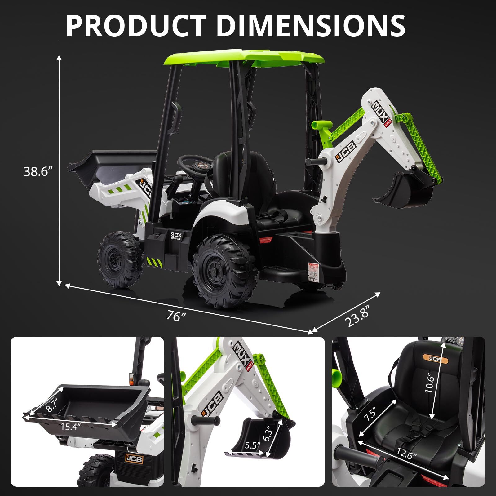 🍒4 in 1 Ride On Toys Excavator & Bulldozer 12V Kids Electric Vehicle with Remot