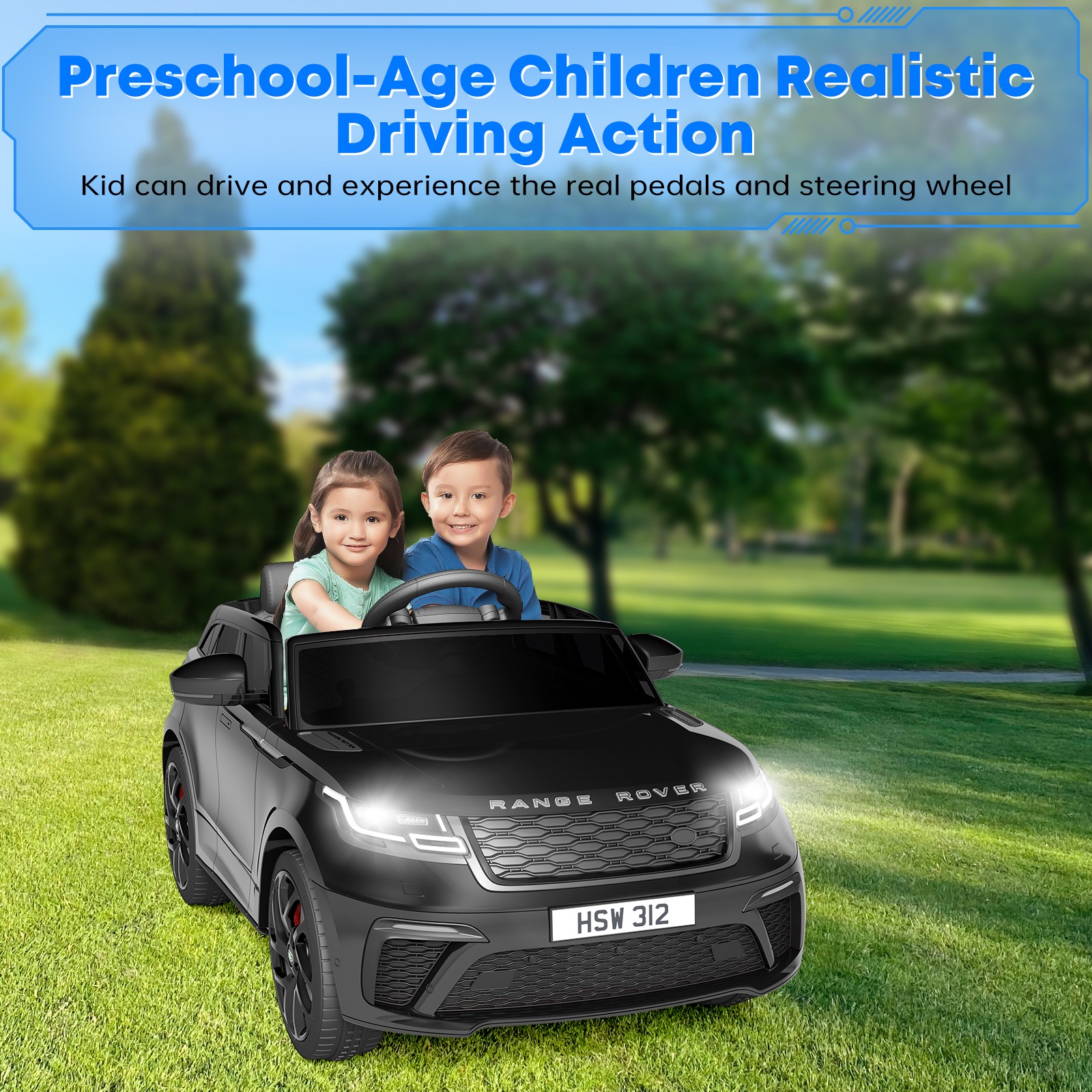 12V Land Rover Licensed Ride-On Car for Kids w/ Remote, LED Lights & Music,Black